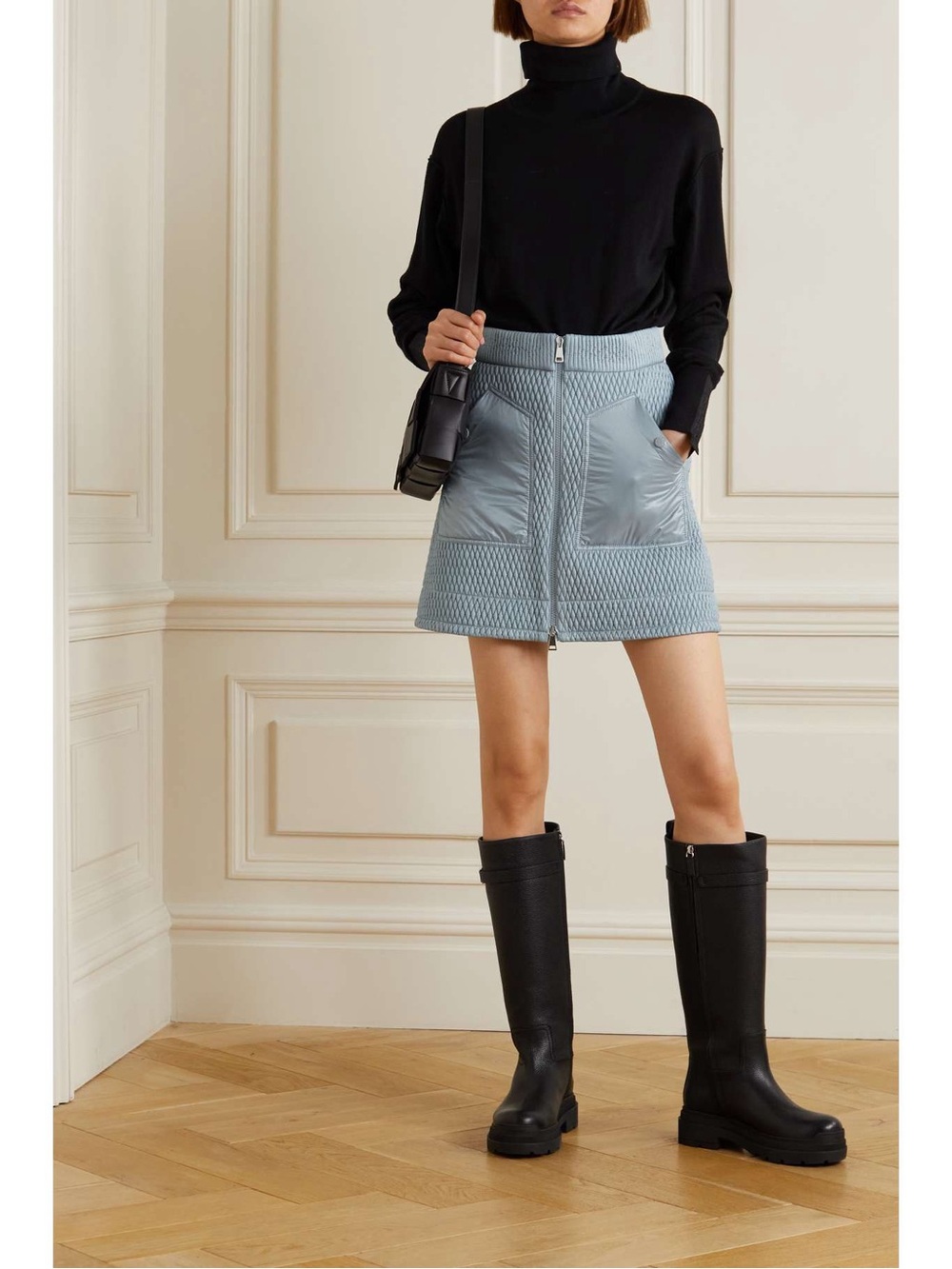 Moncler Light Gray Quilted A-Line skirt 42